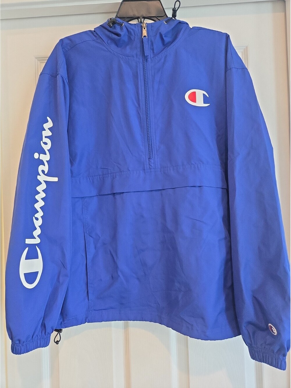 Champion Windbreaker Jacket Pullover 1/2 Zip Mens M nWOT Royal Blue LOGO Hooded